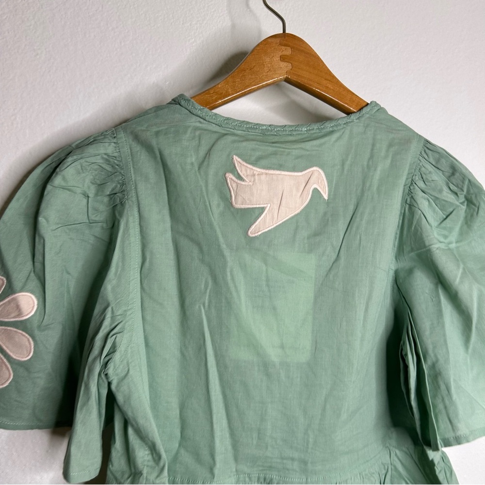 NWT Ex Voto 100% Cotton Chloe Short Sleeve Blouse in Green - Picture 11 of 16
